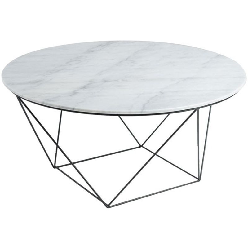 Frame Base Coffee Table Round Black/White Stone Cocktail Table