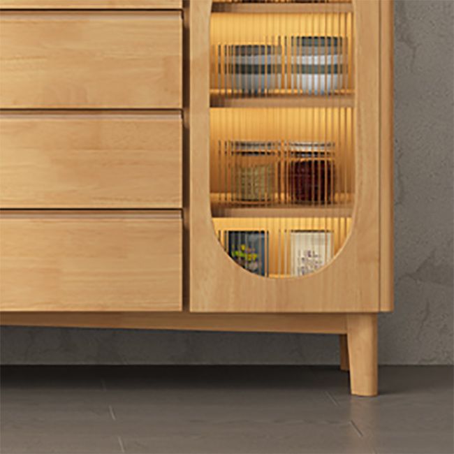 1-Door and 6-Drawer Chest Rubberwood 47.2" Wide Cabinet with Rattan Accent