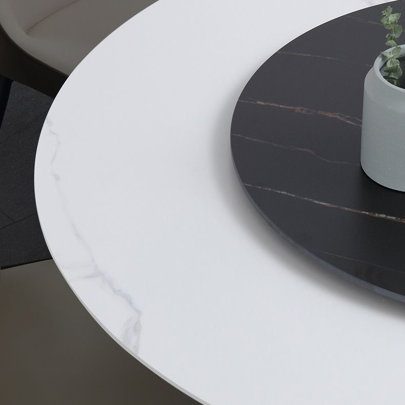 Modern Sintered Stone Dining Room Set with Round Top and Black Base Dining Furniture for Home Use