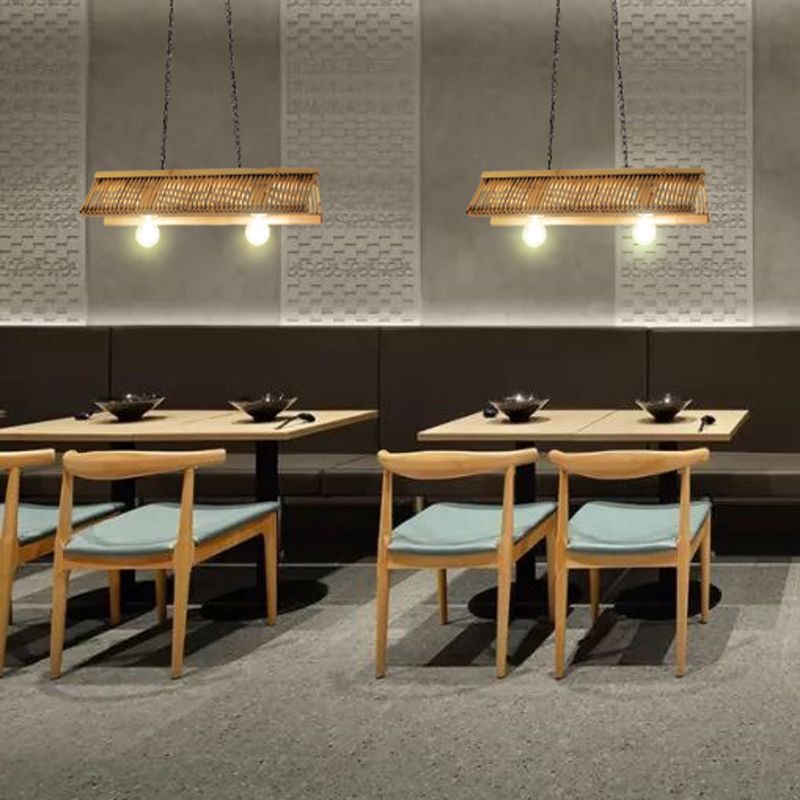 Campo Linear Island Luz con diseño de techo Bambú 2 bombillas Restaurante Lámpara colgante en madera