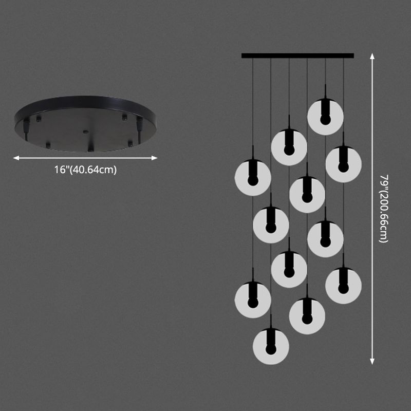 White Glass Cluster Globe Pendant Simplicity Black Multi-Light Ceiling Lamp for Staircase