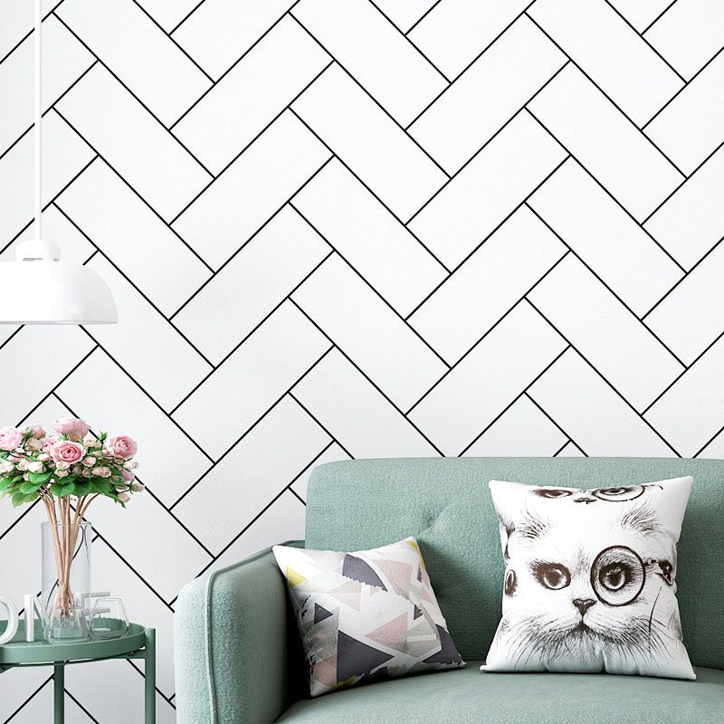 Brick of Herringbone Wallpaper Decorative Non-Pasted Vinyl Wall Decor in Black and White