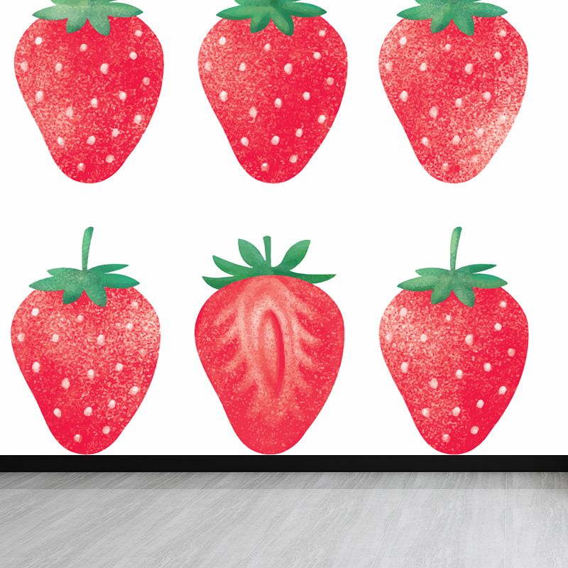 Modern Strawberries Mural Decal Red Waterproofing Wall Covering for Girls Bedroom