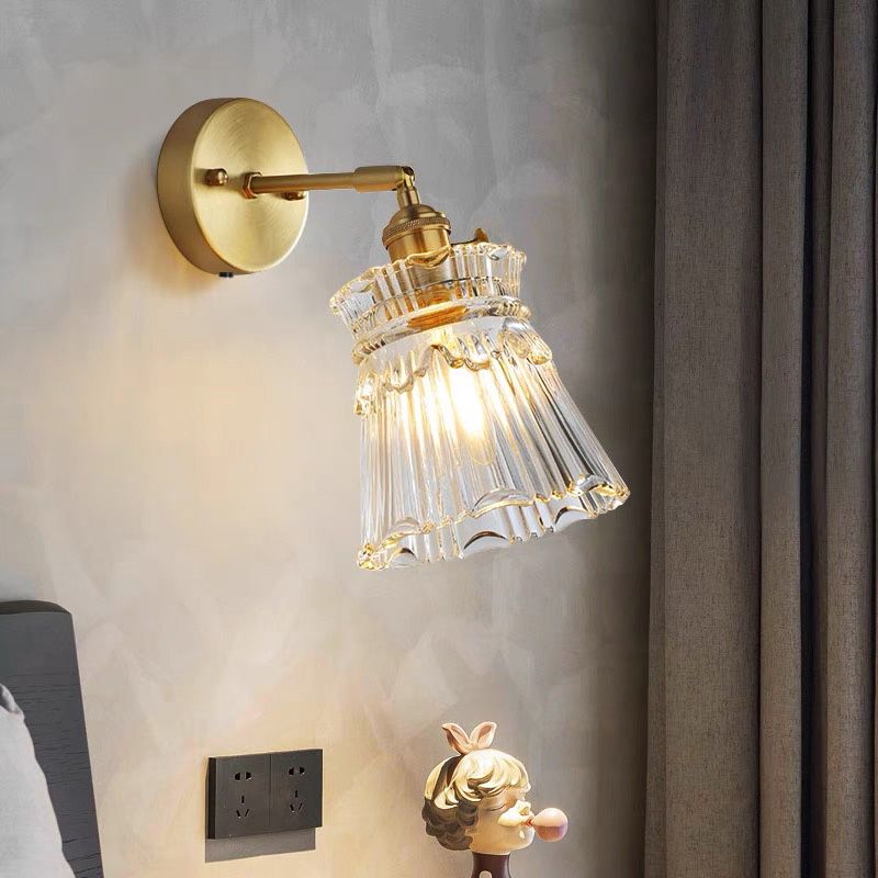 Contemporary Simple Glass Wall Sconce 1 Head Gold Wall Light for Living Room