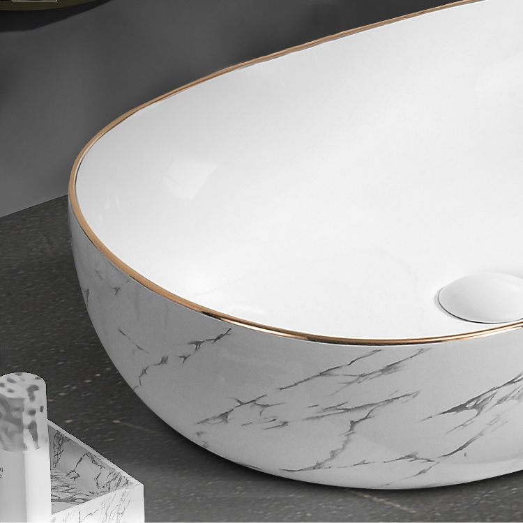 Contemporary Bathroom Sink Pop-Up Drain Porcelain Rectangular Vessel Bathroom Sink