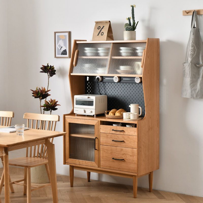 Rectangle Glass Paned Accent Cabinet Industrial Natural Finish Storage Cabinet