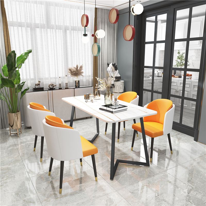 Modern Rectangle Dining Site Table Steel Double Pedestal Table with Stone Top
