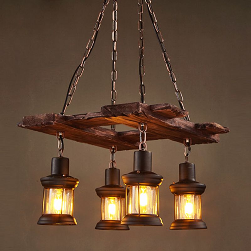 Ceiling Hanging Light Fixture Vintage Shaded Wood Ceiling Pendant Chandelier in Black