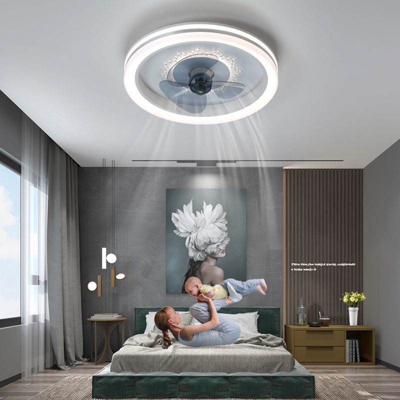 Einfachheit runde LED -Deckenventilator Acryl Schlafzimmer Halbflush -Leuchte mit 3 Klingen