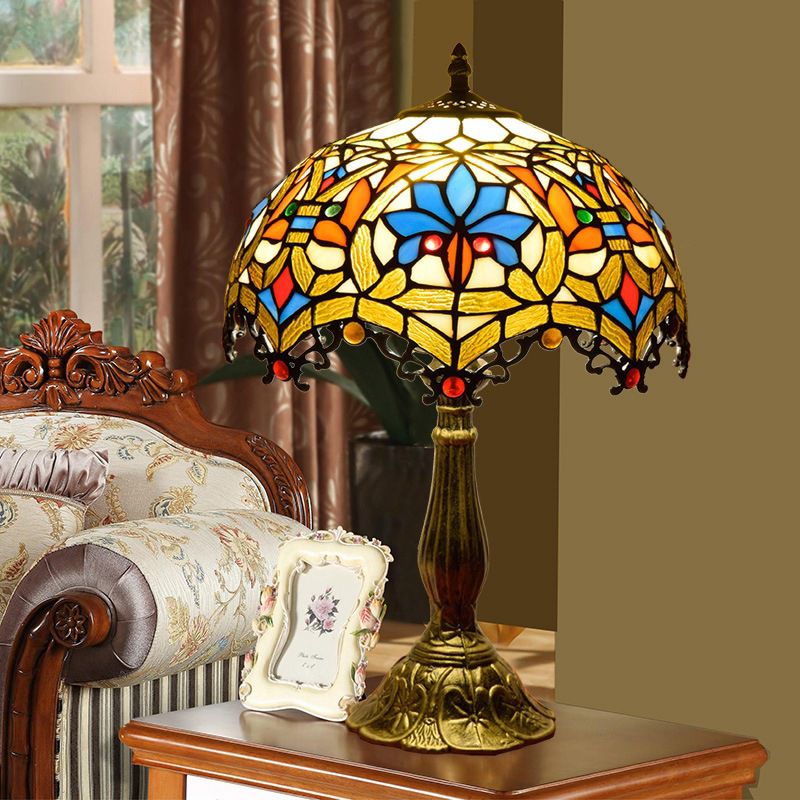 Lampada da comtore a forma di ciotola macchiata in vetro in stile tiffany leggero in multicolori