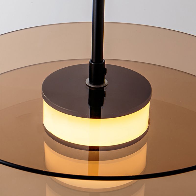 LED circulaire en verre lampe suspendue dans un pendentif en fer forgé moderne pour salle à manger