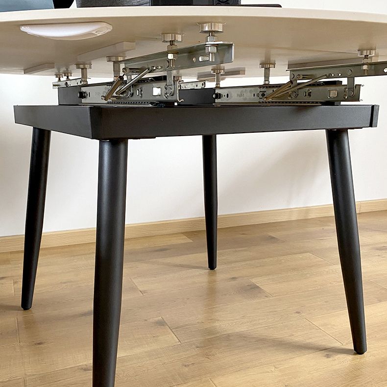 29.13''h zeitgenössische runde Esstisch Sintered Stone Tisch mit 4 schwarzen Metallbeinen