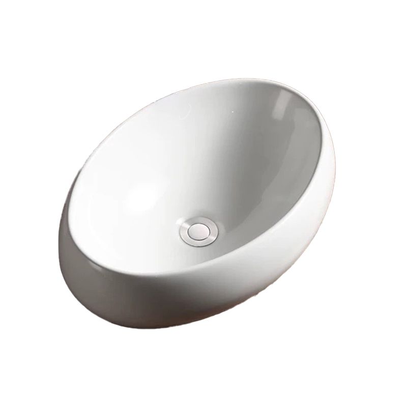 Modern Vessel Bathroom Sink Porcelain Oval with Pop-Up Drain Bathroom Sink