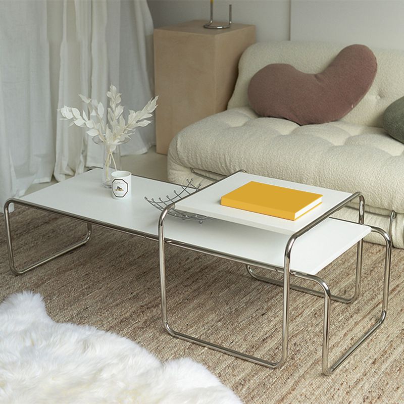 Contemporary Rectangle Solid Wood Coffee Table with Steel Sled Base