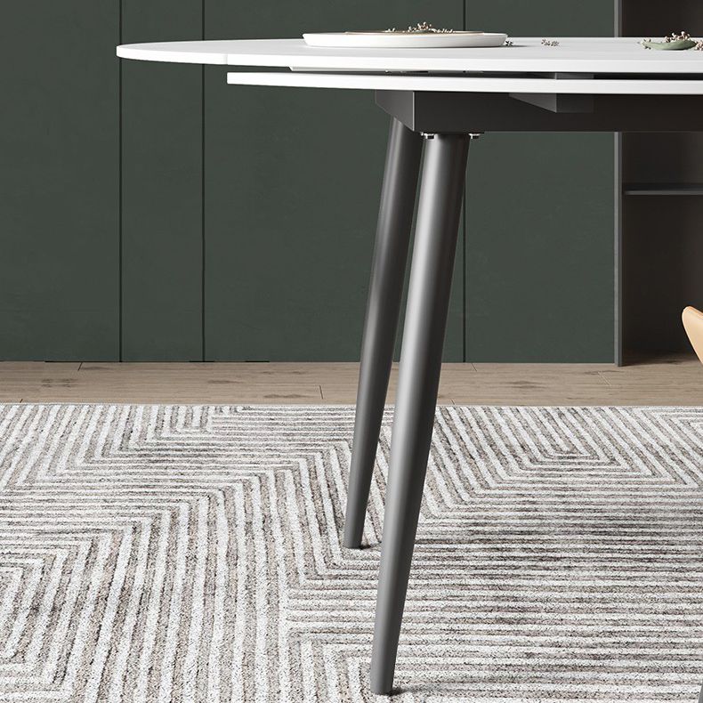 Extendable Round Dining Table Modern Sintered Stone Top Table with 4 Legs
