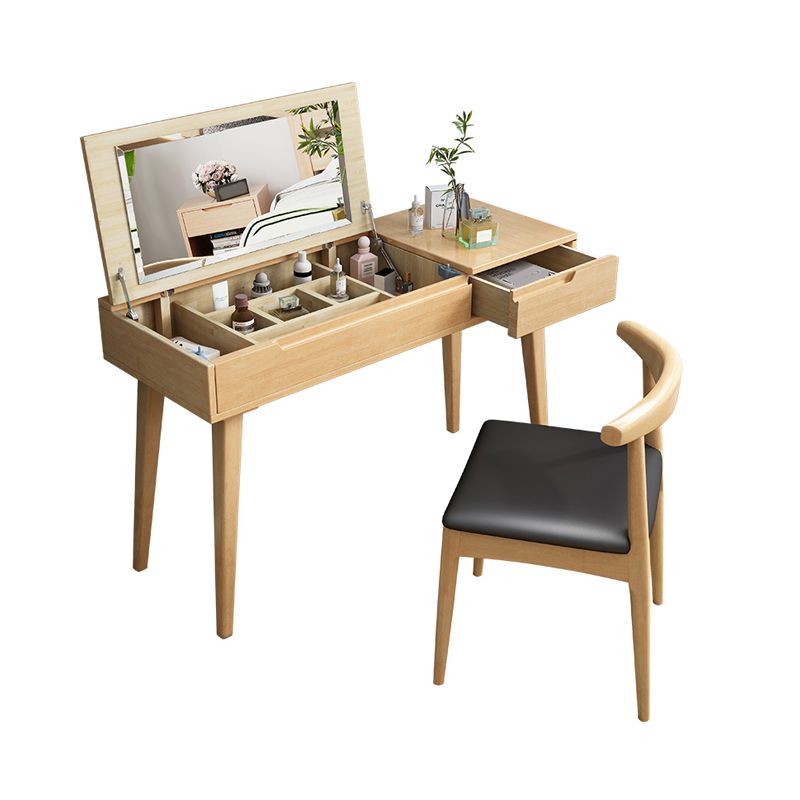 Scandinavian Solid Wood Vanity Makeup Table Set 1 Drawer Flip-Top Dressing Table