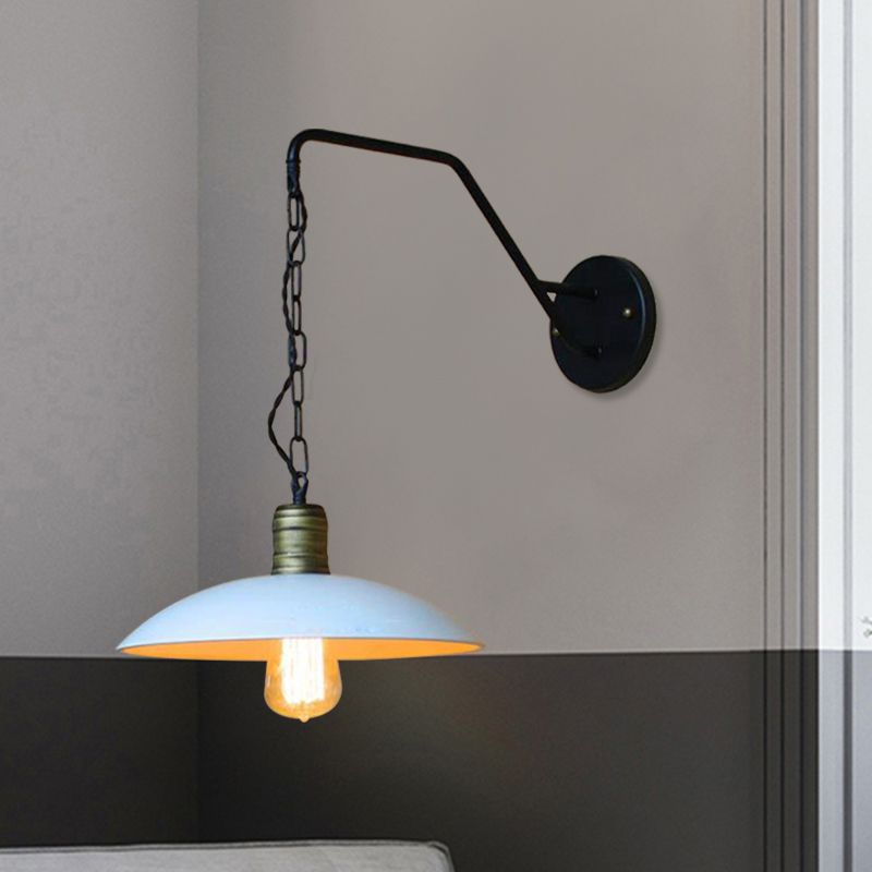Vintage Saucer Schattenwandbeleuchtung 1 Glühbirnenmetallische Wand hängende Licht mit Kette in Weiß für Schlafzimmer