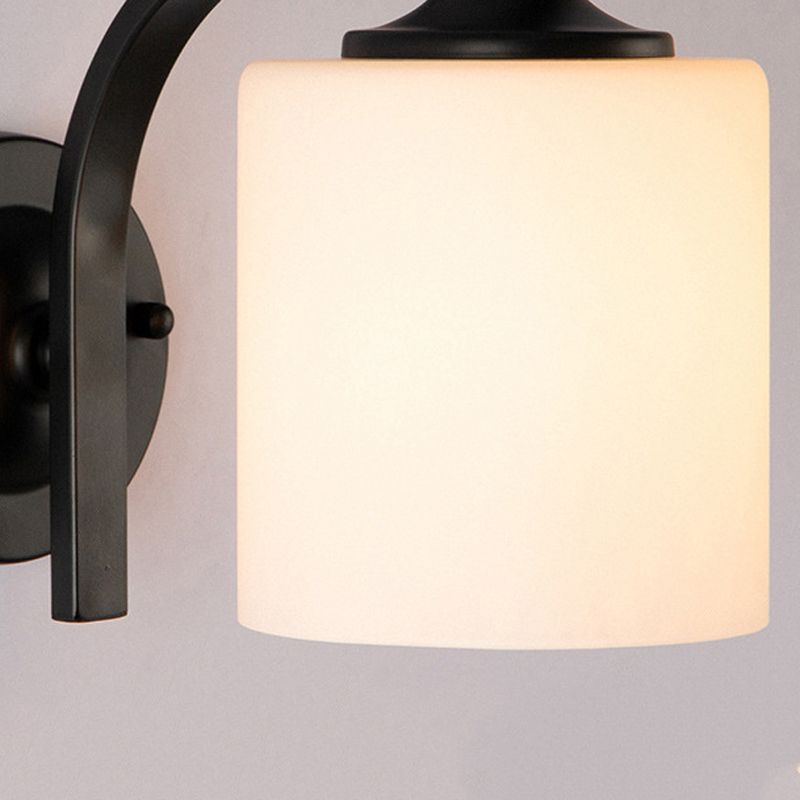 Minimalism Wall Sconce Cylinder Glass Wall Light Fixture in Black for Bedroom