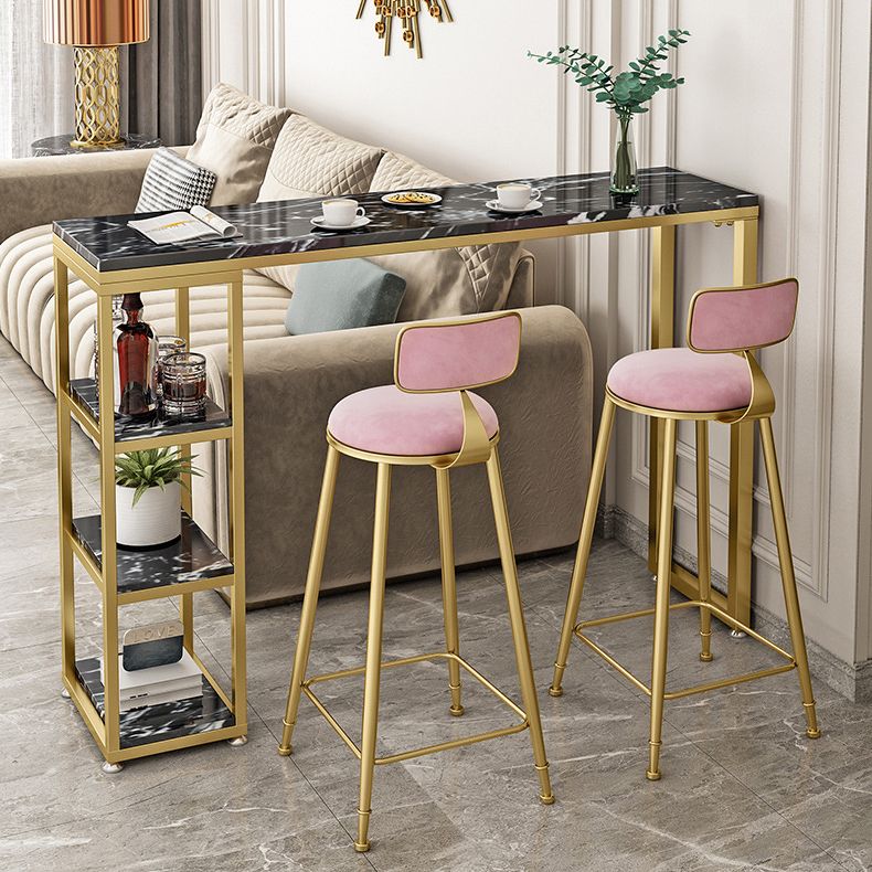 Glam Round Bar and Counter Stool Low Back Stool with 4 Gold Legs