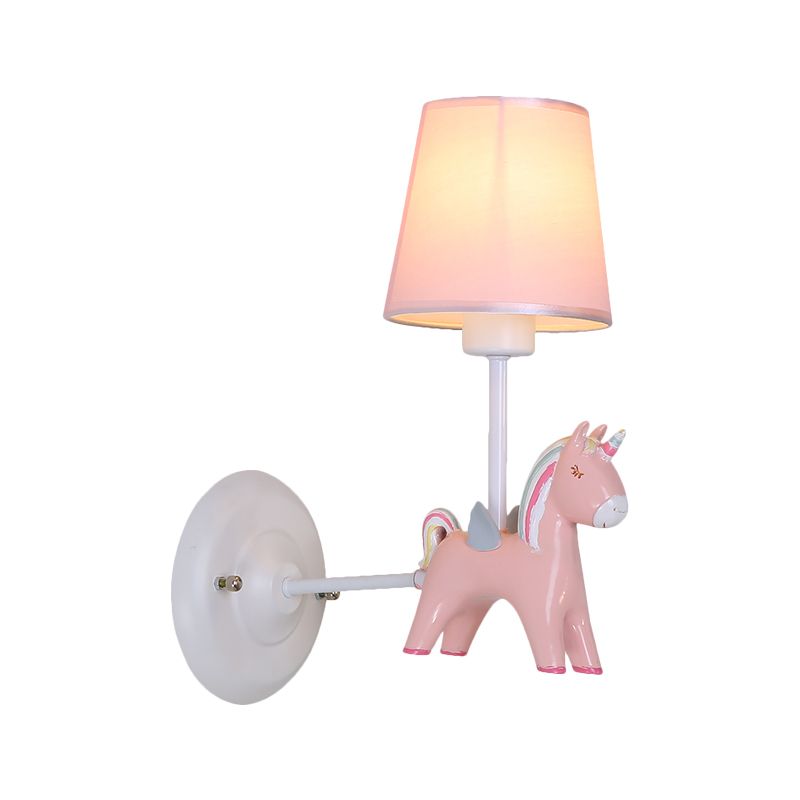 Fabric Conic Wall Mounted Light Macaron 1 Bulb Wall Lighting Ideas with Unicorn Deco in Pink/Blue
