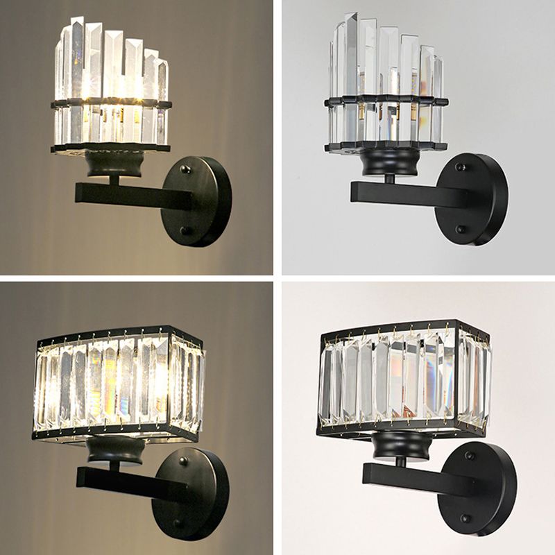 Modern Wall Sconce Black Wall Light Fixture with Crystal for Bedroom
