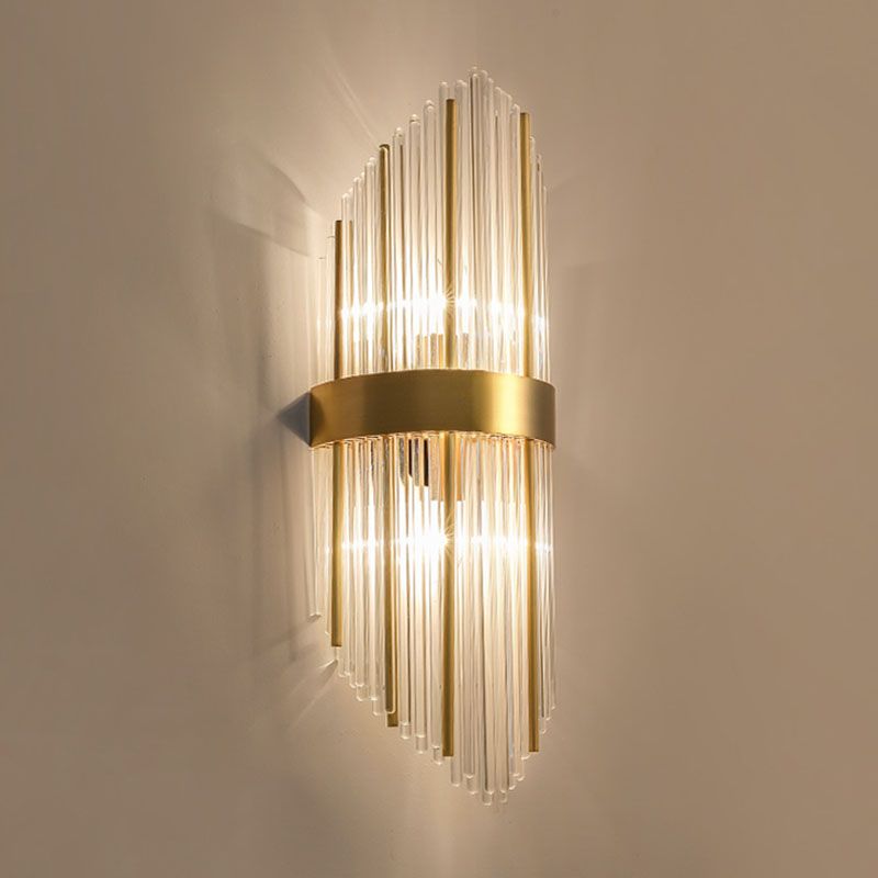 Curved Wave Wall Mounted Lamp Modern Style Fluted Crystal 2-Lights Sconce Lights in Black and Brass