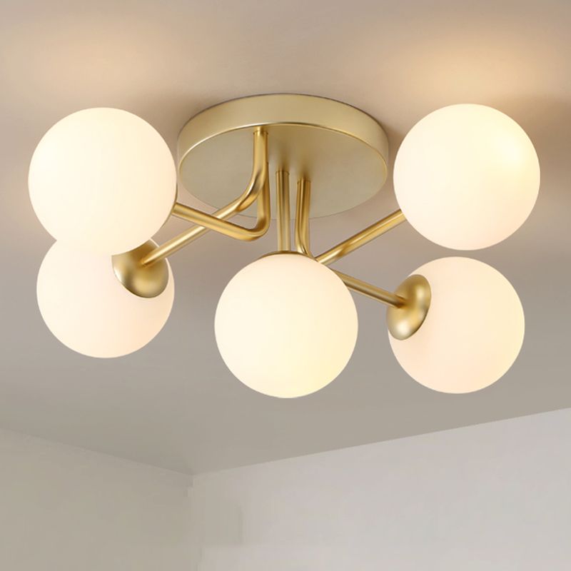 5 Light Spherical Ceiling Light Modern Style Glass Ceiling Lighting for Dining Room