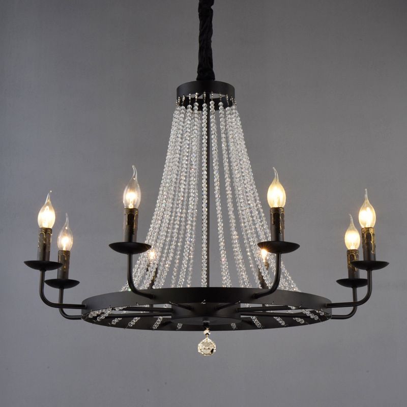 Black Pendulum Light Classic Metal Wagon Wheel Chandelier Lighting Fixture with Crystal Stands