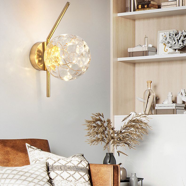 Transparent Globe Glass Bedside Lamp Nordic Style LED Lights String Stairs Sconce Light with Metal Fixed Arm