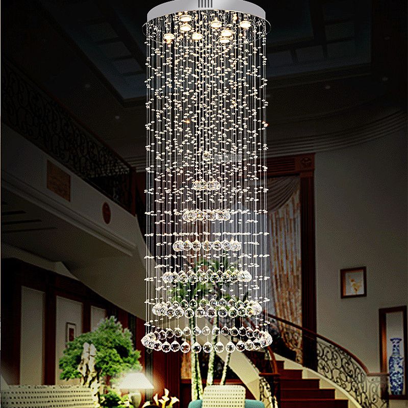 Cylinder Flush Mount Lighting Minimalist Crystal Ball 8 Lights Nickel Close to Ceiling Lamp