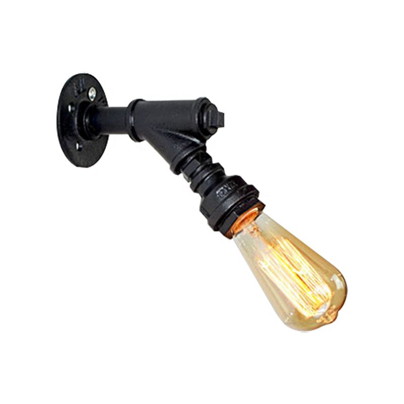 1 Head Wall Light Sconce Antique Stylish Piped Metal Mini Sconce Lighting Fixture in Rust/Black for Restaurant