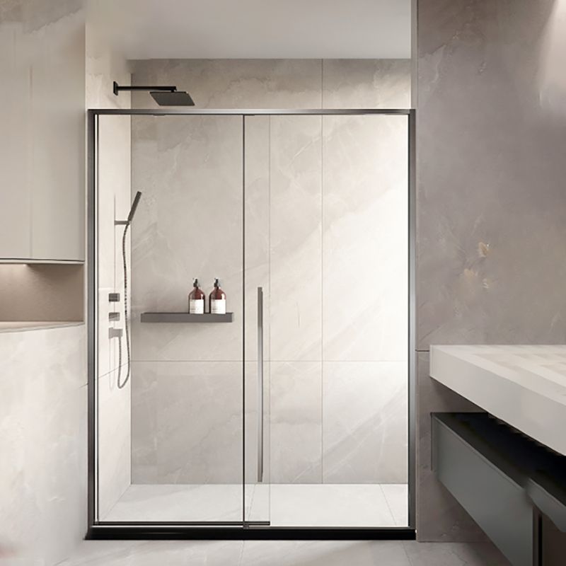 Silver Single Sliding Shower Bath Door Metal Semi-Frameless Shower Door