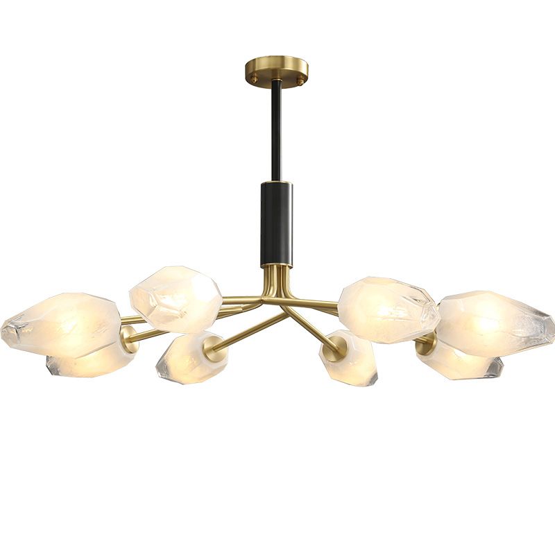 Post-Modern Metal Hanging Chandelier Light White Glass Shade Ceiling Chandelier in Gold for Living Room