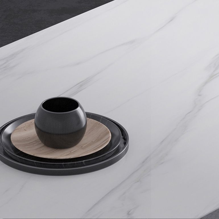 Modern Stone Double Pedestal Dining Table Rectangle White Top Table for Home