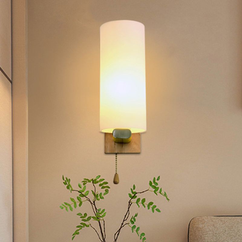 Simple Tube Shape Sconce Lighting Opal Glass 1 Bulb White Finish Wall Lamp for Bedroom Cafe