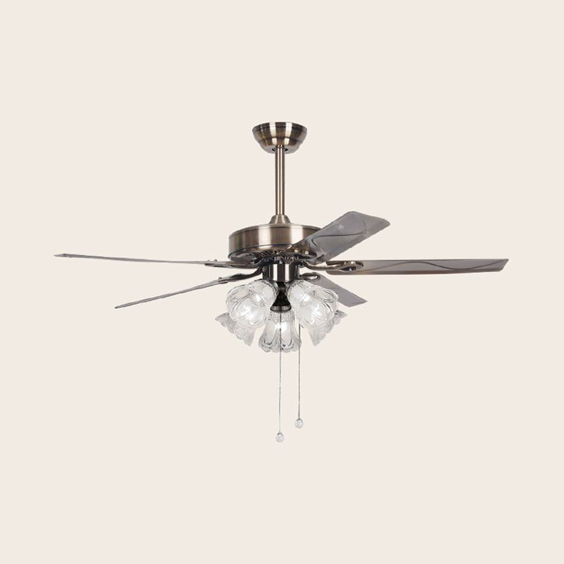 Opal Glass Silver Ceiling Fan Flower 3/5 Lights Classic Stylish Semi Flush Light for Dining Room