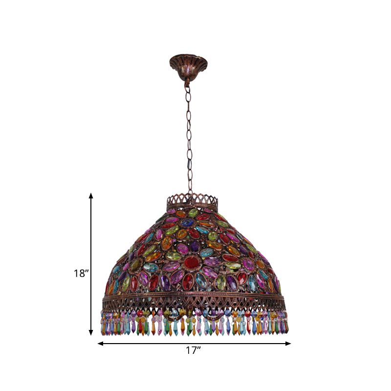 Art Deco Bowl Chandelier Light 3 Bulbs Metal Ceiling Lamp in Rust for Living Room