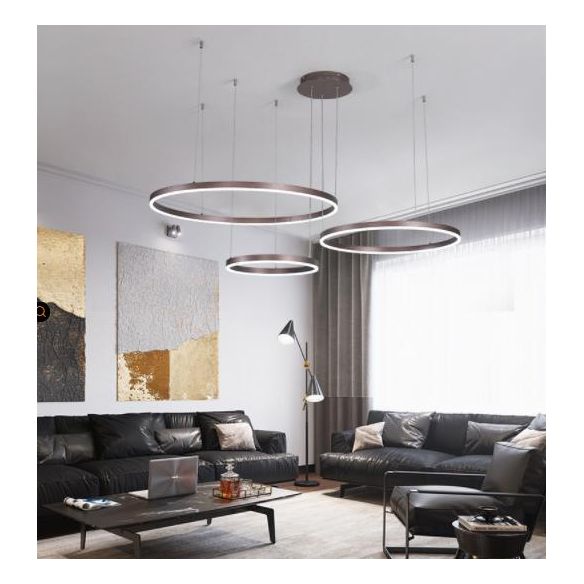 Lampadella a base di anello circolare a LED a più livelli Light con un ciondolo di illuminazione in alluminio spazzolato a tonalità acrilica nel caffè