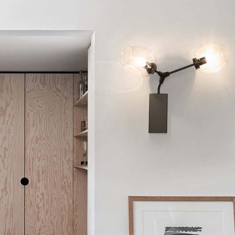 1/2 Light Wall Sconce Contemporary Black/Gold Wall Mount Lighting with Oval Amber/Gold/Clear Glass Shade