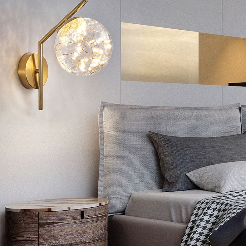 Wrought Iron LED Wall Lamp in Modern Creative Style Glass Globe Wall Light for Bedroom
