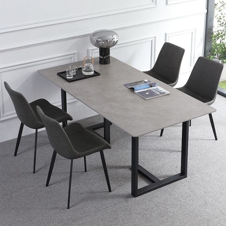 Industriële eettafel gesinterde stenen tafel met zwart dubbele voetstuk voor eetkamer