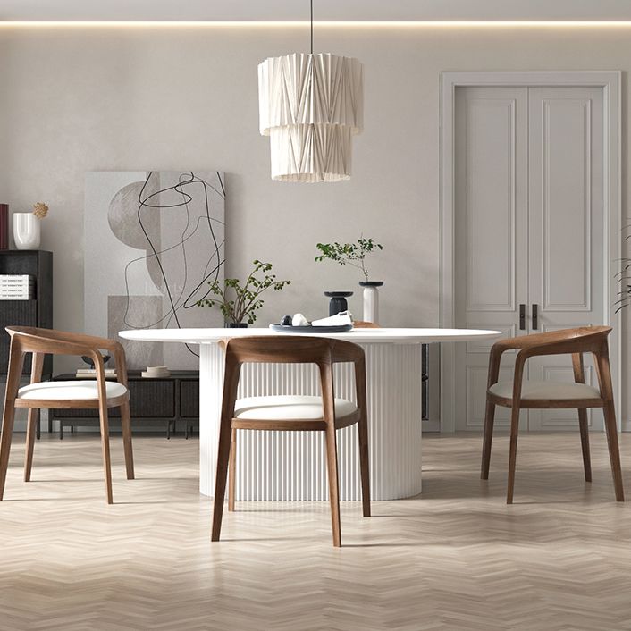 Mesa de comedor ovalado contemporánea de la base de madera sólida con base de pedestal