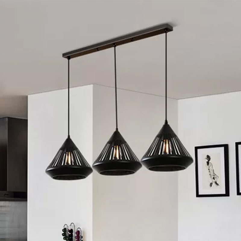 Luce a sospensione a soffitto conico 3 luci Light sospensione nera moderna per sala da pranzo