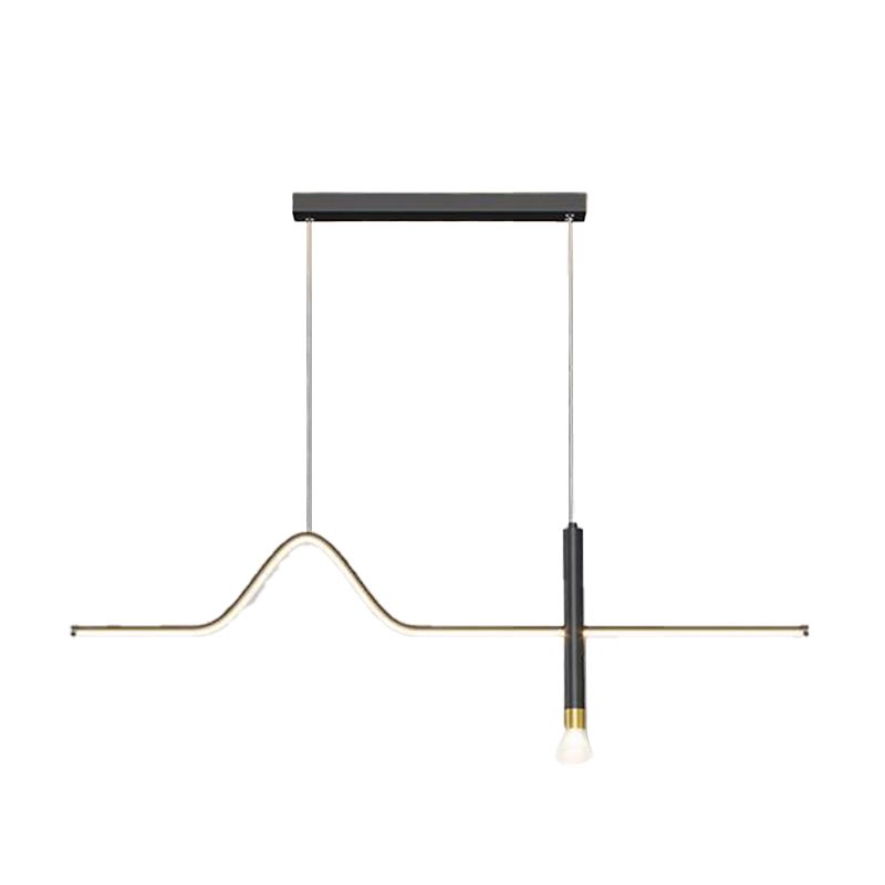 Linear Shape Chandelier Lighting Modern Style Metal 2 Lights Island Lamp in Black/White