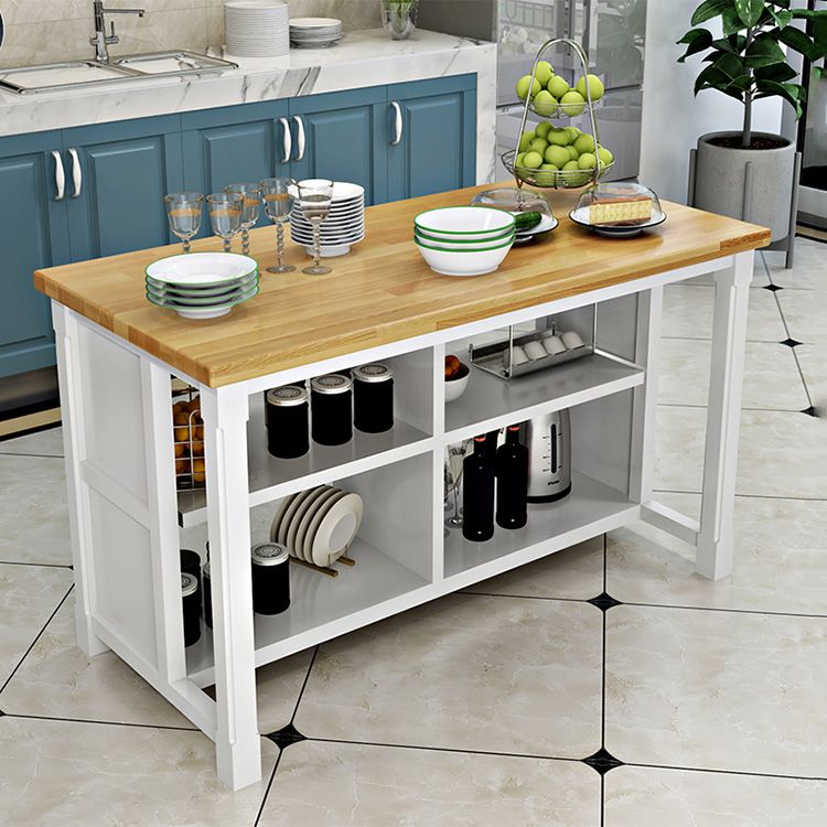 Modern Kitchen Island Table Dining Room Wooden Stationary Prep Table