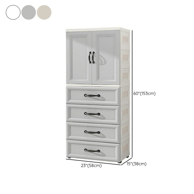 White Modern 2-door Wardrobe Armoire with Drawers Plastic Wardrobe