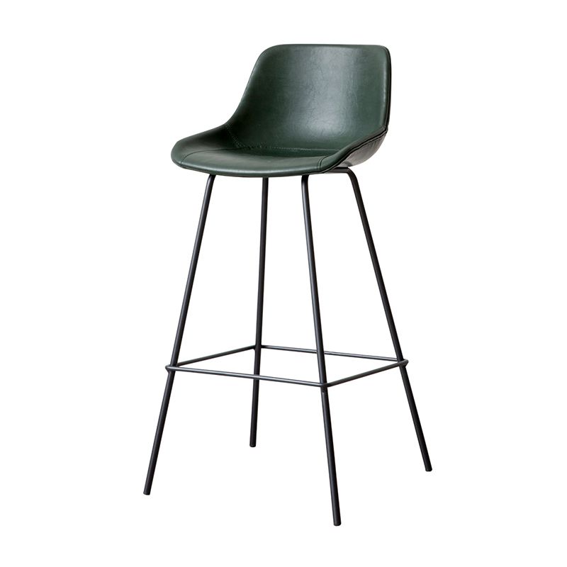 Tabouret de bar en cuir et métal noir, tabouret de comptoir scandinave à dossier bas Bristol avec siège baquet