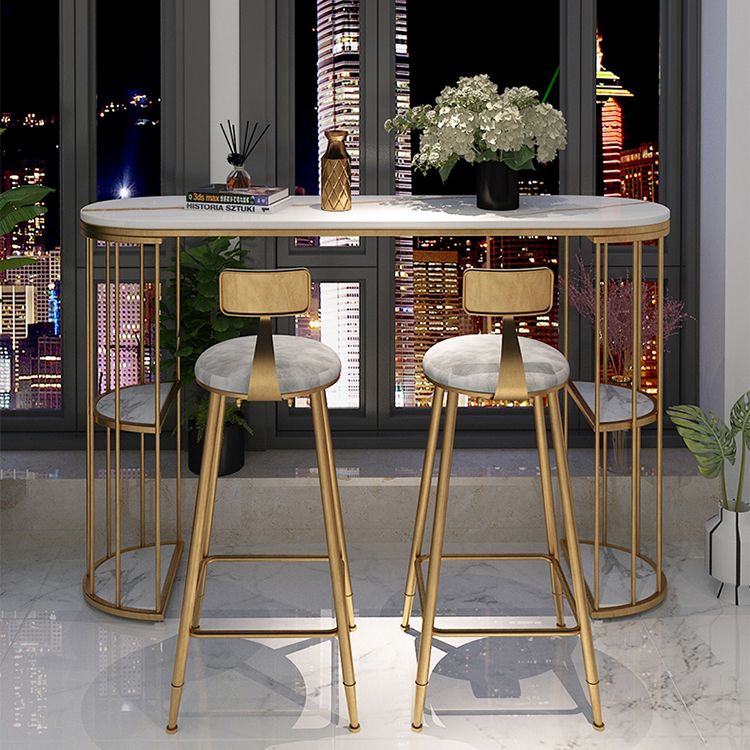Glam Style Bar Table Stone Oval Bistro Bar Desk with Storage