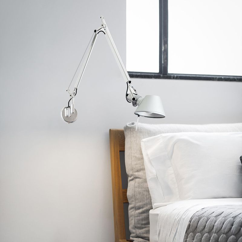 Swing Arm Wall Sconce Modernist Metal Wall Light Fixture for Bedroom