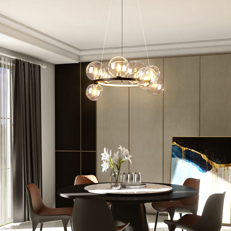 Almacina de vaso de vidrio creativo redondo LED LED Minimalismo Contemporáneo accesorio de iluminación con alambre de suspensión ajustable de 47 "